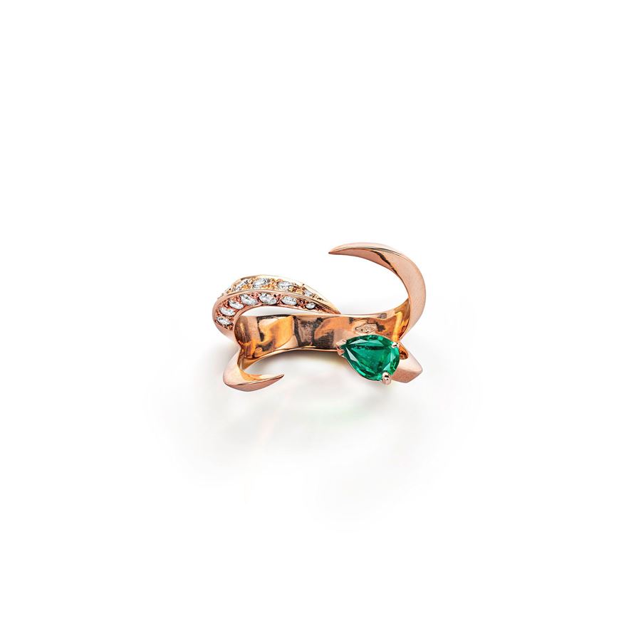 Anello 'Solis' quattro elementi in oro rosa e smeraldo SOLIS | AN4 SMRLD PVAU9R CT 0,30 + 0,30